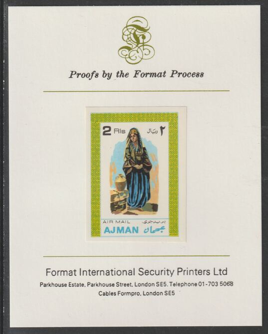 Ajman 1968 Costumes #7 imperf mounted on Format International proof card, as Mi 244B, stamps on , stamps on  stamps on costumes