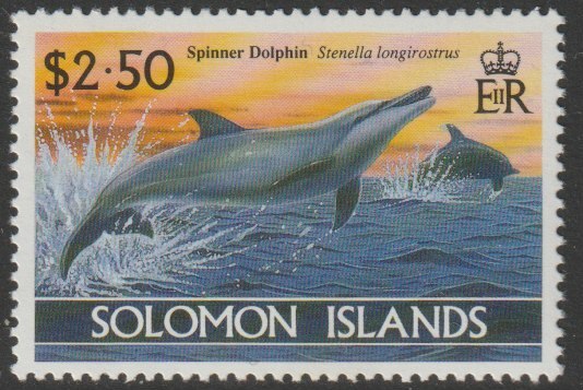 Solomon Islands 1994 Spinner Dolphon $2.50 unmounted mint SG 795, stamps on marine life, stamps on dolphins