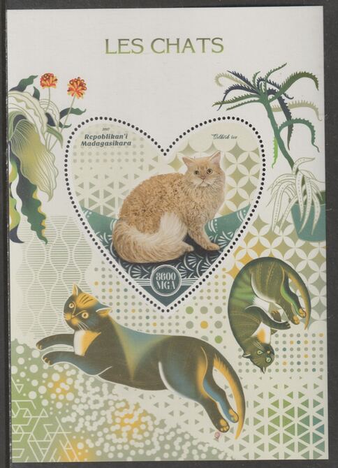 Madagascar 2017 Domestic Cats perf deluxe sheet containing one heart shaped value unmounted mint, stamps on , stamps on  stamps on shaped, stamps on  stamps on heart, stamps on  stamps on cats