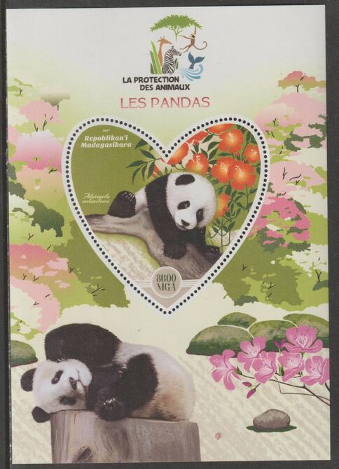 Madagascar 2017 Animal Protection - Pandas perf deluxe sheet containing one heart shaped value unmounted mint, stamps on , stamps on  stamps on shaped, stamps on  stamps on heart, stamps on  stamps on  wwf , stamps on  stamps on animals, stamps on  stamps on bears, stamps on  stamps on pandas