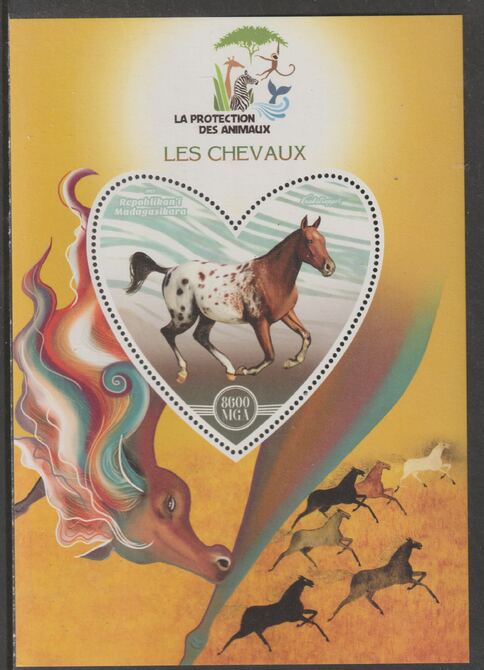 Madagascar 2017 Animal Protection - Horses perf deluxe sheet containing one heart shaped value unmounted mint, stamps on , stamps on  stamps on shaped, stamps on  stamps on heart, stamps on  stamps on  wwf , stamps on  stamps on animals, stamps on  stamps on horses