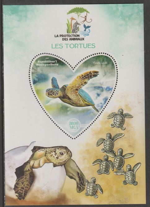 Madagascar 2017 Animal Protection - Turtles perf deluxe sheet containing one heart shaped value unmounted mint, stamps on , stamps on  stamps on shaped, stamps on  stamps on heart, stamps on  stamps on  wwf , stamps on  stamps on animals, stamps on  stamps on turtles
