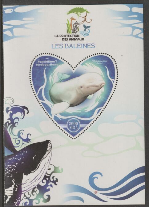 Madagascar 2017 Animal Protection - Whales perf deluxe sheet containing one heart shaped value unmounted mint, stamps on , stamps on  stamps on shaped, stamps on  stamps on heart, stamps on  stamps on  wwf , stamps on  stamps on animals, stamps on  stamps on whales, stamps on  stamps on marine life