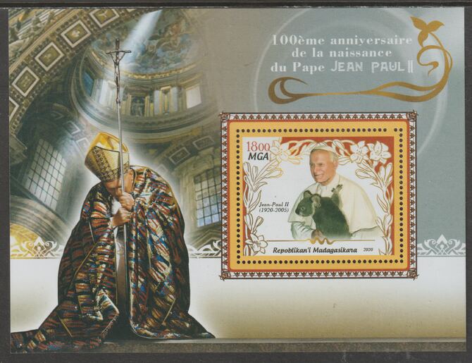 Madagascar 2020 Pope John Paul perf m/sheet #1 containing one value unmounted mint, stamps on , stamps on  stamps on personalities, stamps on  stamps on popes, stamps on  stamps on john paul, stamps on  stamps on 