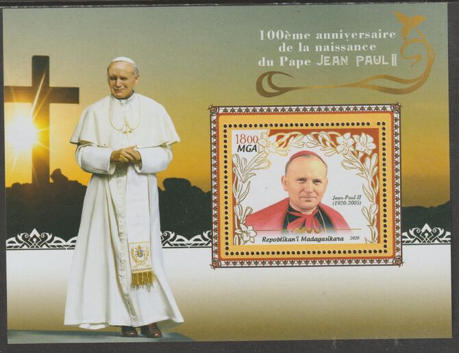 Madagascar 2020 Pope John Paul perf m/sheet #4 containing one value unmounted mint, stamps on , stamps on  stamps on personalities, stamps on  stamps on popes, stamps on  stamps on john paul, stamps on  stamps on 