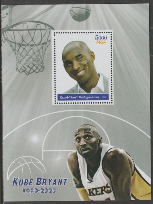 Madagascar 2020 Basketball - Kobe Bryant perf m/sheet #1 containing one value unmounted mint, stamps on , stamps on  stamps on personalities, stamps on  stamps on sport, stamps on  stamps on basketball, stamps on  stamps on bryant