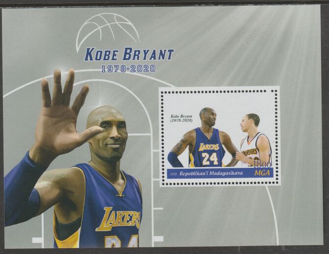 Madagascar 2020 Basketball - Kobe Bryant perf m/sheet #4 containing one value unmounted mint, stamps on personalities, stamps on sport, stamps on basketball, stamps on bryant