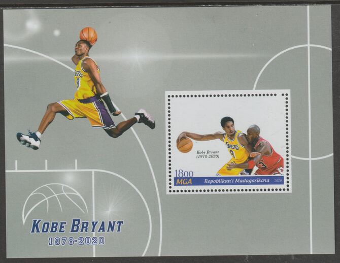 Madagascar 2020 Basketball - Kobe Bryant perf m/sheet #5 containing one value unmounted mint, stamps on personalities, stamps on sport, stamps on basketball, stamps on bryant