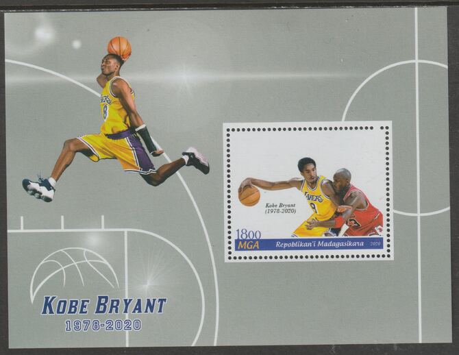 Madagascar 2020 Basketball - Kobe Bryant perf m/sheet #5 containing one value unmounted mint, stamps on , stamps on  stamps on personalities, stamps on  stamps on sport, stamps on  stamps on basketball, stamps on  stamps on bryant