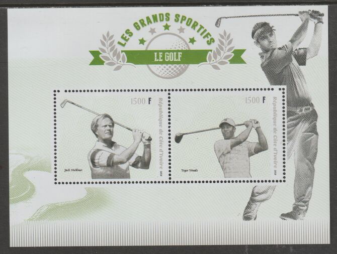 Ivory Coast 2018 Golf  perf sheet containing two values unmounted mint, stamps on sport, stamps on golf