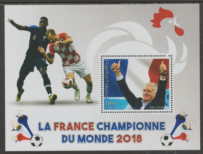 Madagascar 2018 France Football Champions perf m/sheet #1 containing one value unmounted mint, stamps on football