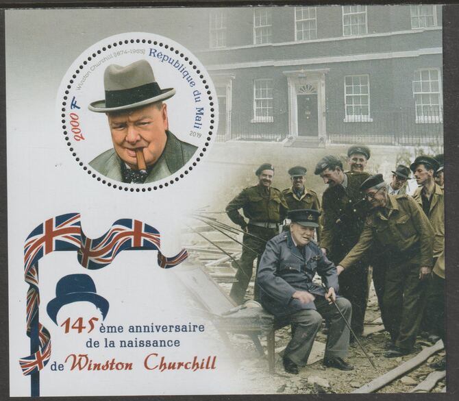 Mali 2019 Winston Churchill Commemoration perf m/sheet #2 containing one circular shaped value unmounted mint, stamps on , stamps on  stamps on personalities, stamps on  stamps on constitutions, stamps on  stamps on churchill, stamps on  stamps on shaped