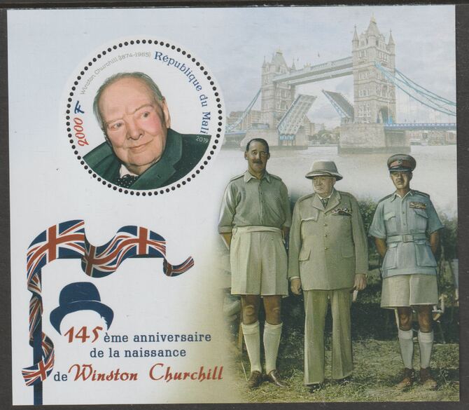 Mali 2019 Winston Churchill Commemoration perf m/sheet #5 containing one circular shaped value unmounted mint, stamps on , stamps on  stamps on personalities, stamps on  stamps on constitutions, stamps on  stamps on churchill, stamps on  stamps on shaped, stamps on  stamps on london