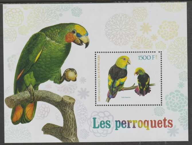 Ivory Coast 2017 Parrots perf m/sheet containing one value unmounted mint, stamps on birds, stamps on parrots