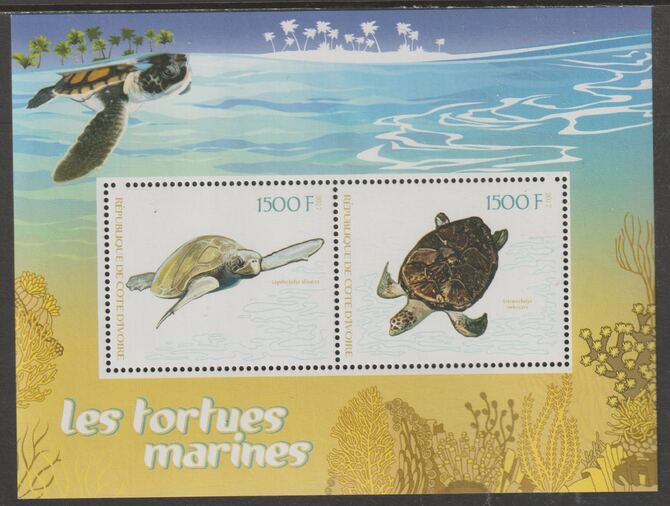 Ivory Coast 2017 Marine Turtles perf sheetlet containing two values unmounted mint, stamps on , stamps on  stamps on marine life, stamps on  stamps on turtles