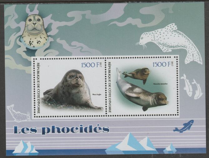 Ivory Coast 2017 Seals perf sheetlet containing two values unmounted mint, stamps on marine life, stamps on seals
