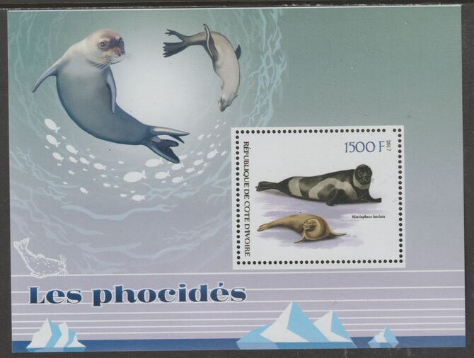 Ivory Coast 2017 Seals perf m/sheet containing one value unmounted mint, stamps on marine life, stamps on seals