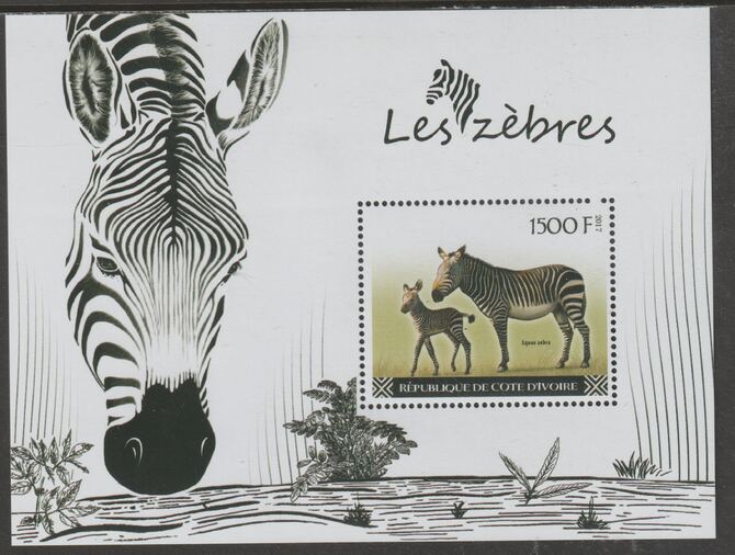 Ivory Coast 2017 Zebras perf m/sheet containing one value unmounted mint, stamps on , stamps on  stamps on animals, stamps on  stamps on zebras