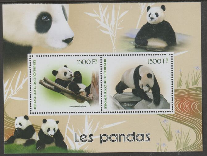 Ivory Coast 2017 Pandas perf sheetlet containing two values unmounted mint, stamps on animals, stamps on pandas
