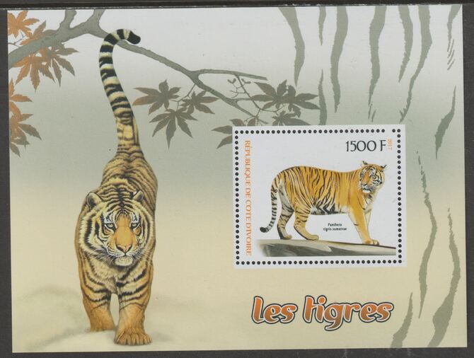 Ivory Coast 2017 Tigers perf m/sheet containing one value unmounted mint, stamps on , stamps on  stamps on animals, stamps on  stamps on cats, stamps on  stamps on tigers