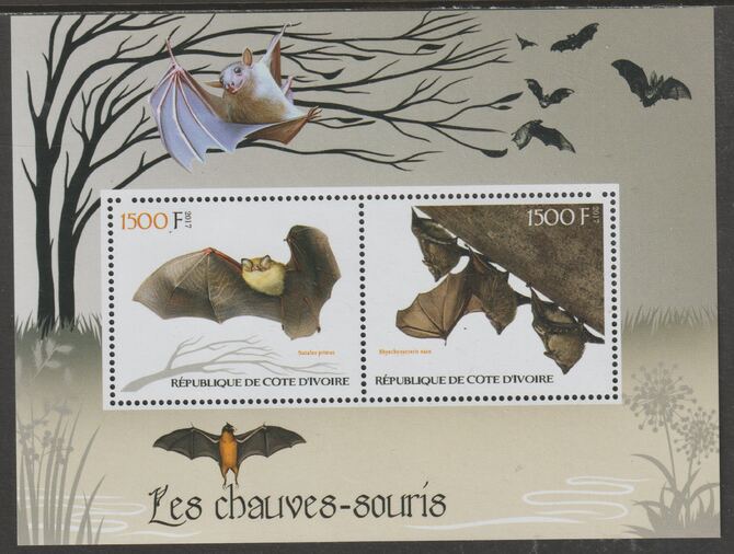 Ivory Coast 2017 Bats perf sheetlet containing two values unmounted mint, stamps on mammals, stamps on bats