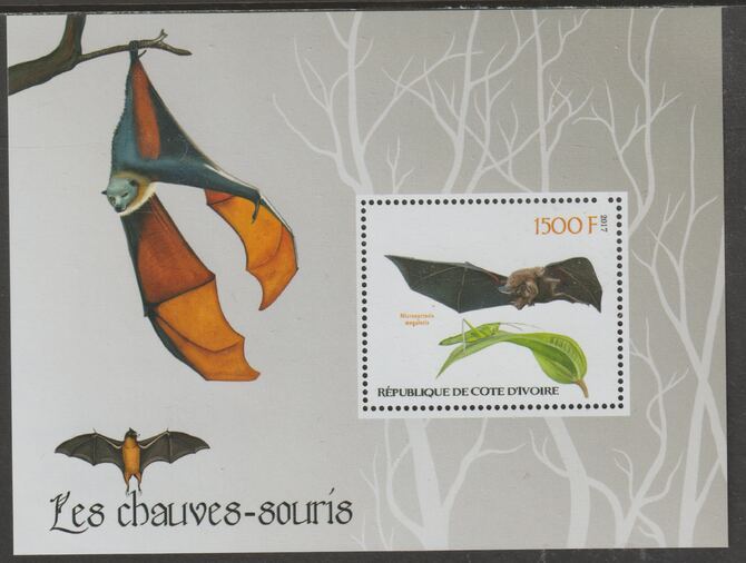 Ivory Coast 2017 Bats perf m/sheet containing one value unmounted mint, stamps on mammals, stamps on bats