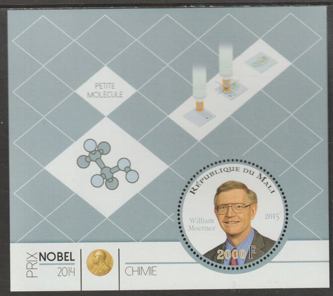 Mali 2014 Nobel Prize for Chemistry - William Moerner perf sheet containing one circular value unmounted mint, stamps on , stamps on  stamps on personalities, stamps on  stamps on nobel, stamps on  stamps on shaped, stamps on  stamps on chemistry