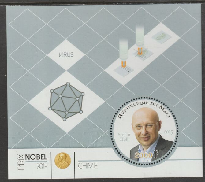 Mali 2014 Nobel Prize for Chemistry - Stefan Hell perf sheet containing one circular value unmounted mint, stamps on , stamps on  stamps on personalities, stamps on  stamps on nobel, stamps on  stamps on shaped, stamps on  stamps on chemistry