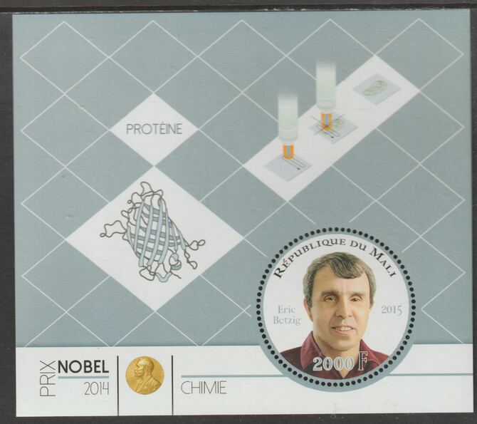 Mali 2014 Nobel Prize for Chemistry - Eric Betzig perf sheet containing one circular value unmounted mint, stamps on personalities, stamps on nobel, stamps on shaped, stamps on chemistry
