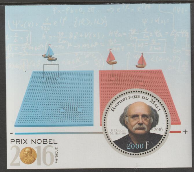 Mali 2016 Nobel Prize for Physics - Duncan Haldane perf sheet containing one circular value unmounted mint, stamps on personalities, stamps on nobel, stamps on shaped, stamps on physics