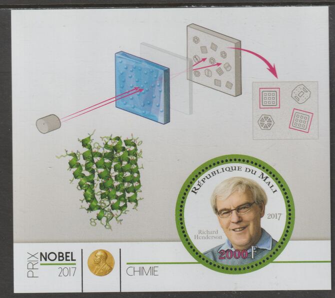 Mali 2017 Nobel Prize for Chemistry - Richard Henderson perf sheet containing one circular value unmounted mint, stamps on , stamps on  stamps on personalities, stamps on  stamps on nobel, stamps on  stamps on shaped, stamps on  stamps on chemistry