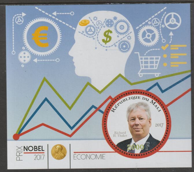 Mali 2017 Nobel Prize for Economics - Richard Thaler perf sheet containing one circular value unmounted mint, stamps on personalities, stamps on nobel, stamps on shaped, stamps on economics