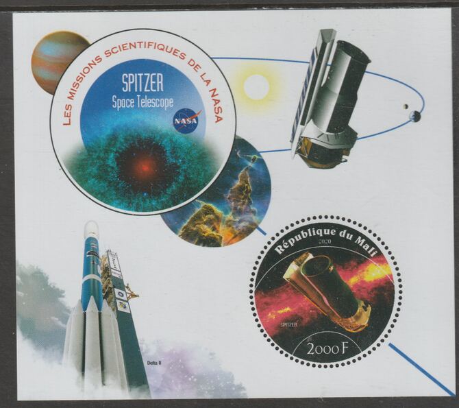 Mali 2020 NASA Scientific Space Missions - SPITZER perf sheet containing one circular value unmounted mint, stamps on space, stamps on nasa, stamps on telescopes