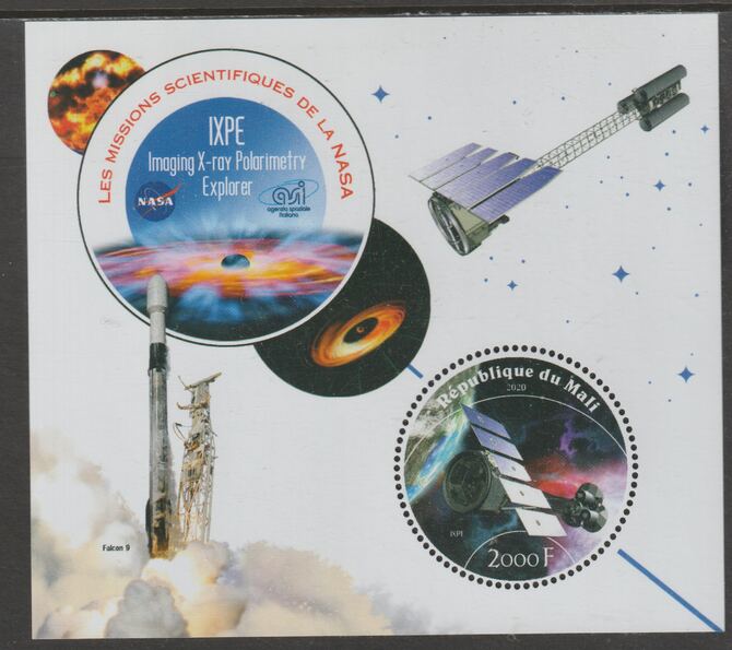 Mali 2020 NASA Scientific Space Missions - IXPE perf sheet containing one circular value unmounted mint, stamps on space, stamps on nasa, stamps on telescopes, stamps on 