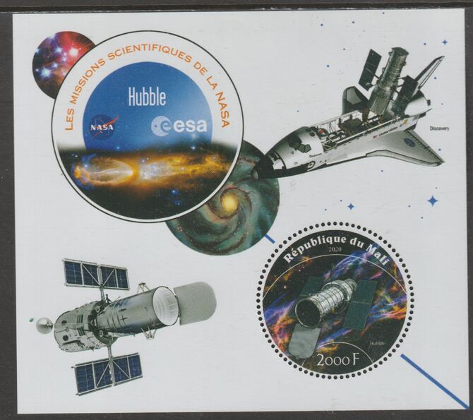 Mali 2020 NASA Scientific Space Missions - HUBBLE perf sheet containing one circular value unmounted mint, stamps on , stamps on  stamps on space, stamps on  stamps on nasa, stamps on  stamps on telescopes, stamps on  stamps on shuttle