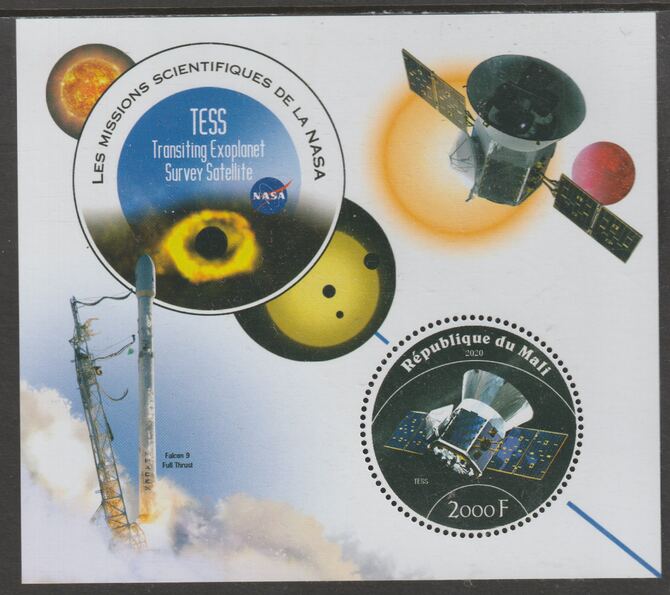 Mali 2020 NASA Scientific Space Missions - TESS perf sheet containing one circular value unmounted mint, stamps on space, stamps on nasa, stamps on telescopes, stamps on 