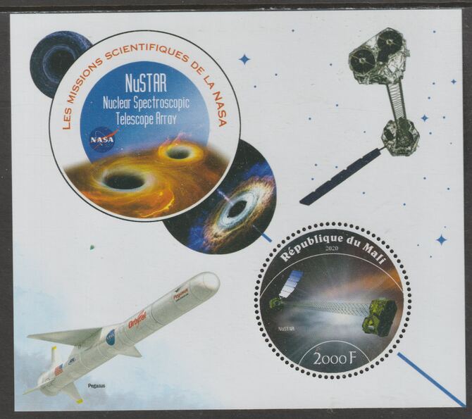 Mali 2020 NASA Scientific Space Missions - NuSTAR perf sheet containing one circular value unmounted mint, stamps on space, stamps on nasa, stamps on telescopes, stamps on 