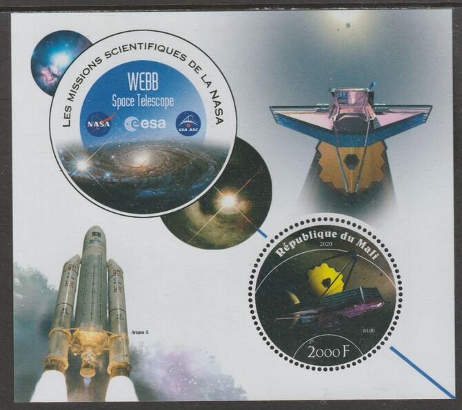 Mali 2020 NASA Scientific Space Missions - WEBB perf sheet containing one circular value unmounted mint, stamps on , stamps on  stamps on space, stamps on  stamps on nasa, stamps on  stamps on telescopes, stamps on  stamps on 