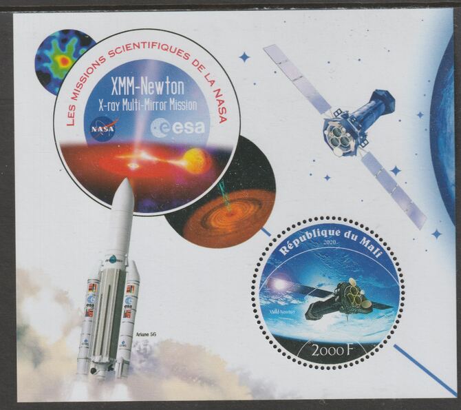 Mali 2020 NASA Scientific Space Missions - XMM-NEWTON perf sheet containing one circular value unmounted mint, stamps on space, stamps on nasa, stamps on telescopes, stamps on 