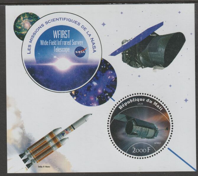 Mali 2020 NASA Scientific Space Missions - WFIRST perf sheet containing one circular value unmounted mint, stamps on , stamps on  stamps on space, stamps on  stamps on nasa, stamps on  stamps on telescopes, stamps on  stamps on 