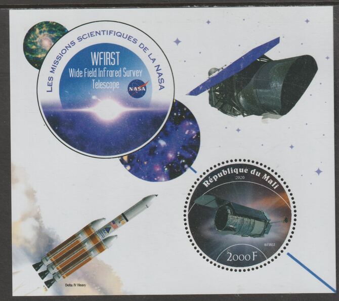 Mali 2020 NASA Scientific Space Missions - WFIRST perf sheet containing one circular value unmounted mint, stamps on , stamps on  stamps on space, stamps on  stamps on nasa, stamps on  stamps on telescopes, stamps on  stamps on 