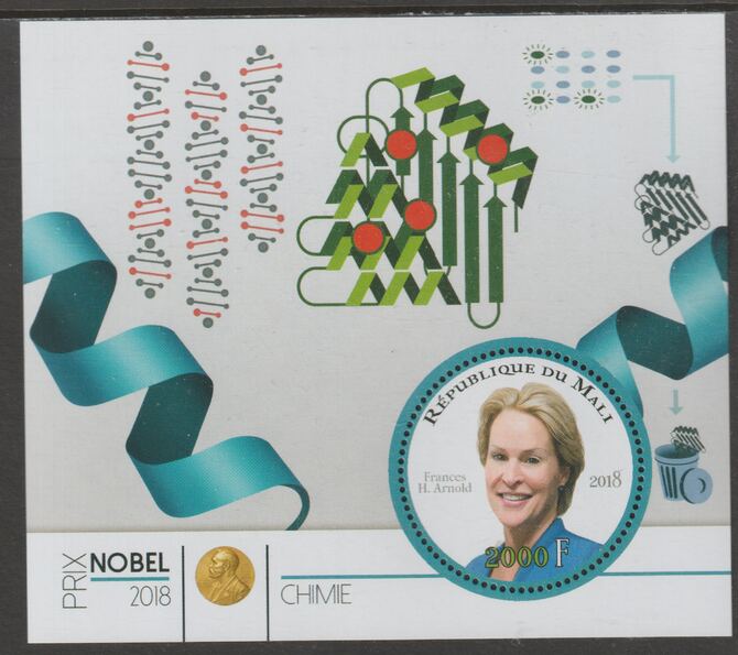 Mali 2018 Nobel Prize for Chemistry - Frances H Arnold perf sheet containing one circular value unmounted mint, stamps on , stamps on  stamps on personalities, stamps on  stamps on nobel, stamps on  stamps on shaped, stamps on  stamps on chemistry