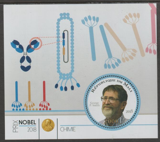 Mali 2018 Nobel Prize for Chemistry - SGeorge P Smith perf sheet containing one circular value unmounted mint, stamps on , stamps on  stamps on personalities, stamps on  stamps on nobel, stamps on  stamps on shaped, stamps on  stamps on chemistry