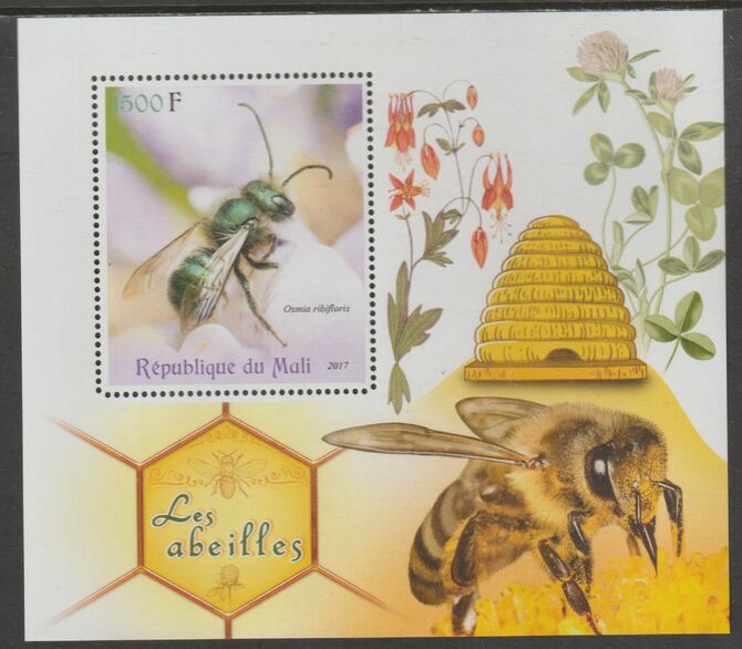 Mali 2017 Bees perf m/sheet containing one value unmounted mint, stamps on , stamps on  stamps on insects, stamps on  stamps on bees