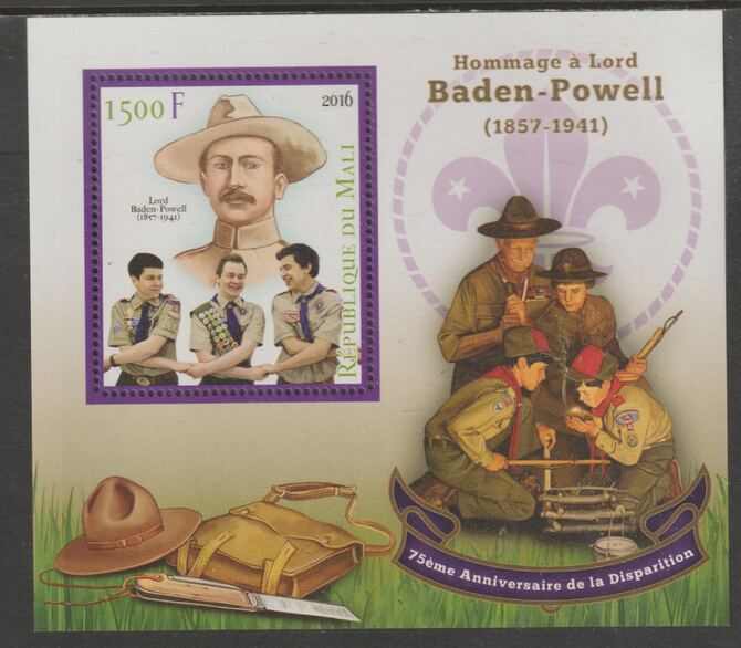 Mali 2016 Baden Powell - Scouts perf m/sheet containing one value unmounted mint, stamps on scouts, stamps on personalities
