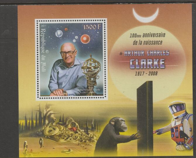 Mali 2017 Arthur C Clarke perf m/sheet containing one value unmounted mint, stamps on , stamps on  stamps on personalities, stamps on  stamps on sci-fi, stamps on  stamps on science, stamps on  stamps on space