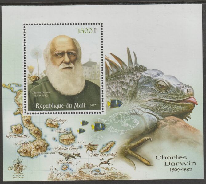 Mali 2017 Charles Darwin perf m/sheet containing one value unmounted mint, stamps on , stamps on  stamps on personalities, stamps on  stamps on animals, stamps on  stamps on darwin