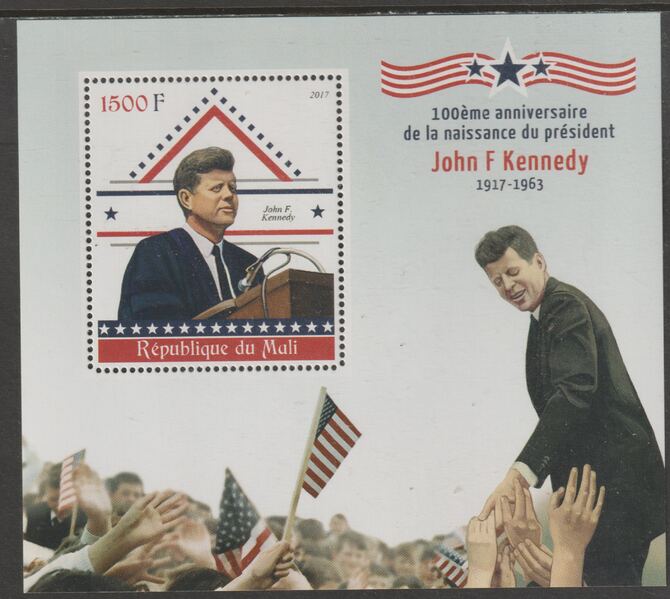 Mali 2017 John F Kennedy Birth Centenary perf m/sheet containing one value unmounted mint, stamps on , stamps on  stamps on personalities, stamps on  stamps on constitutions, stamps on  stamps on kennedy, stamps on  stamps on usa presidents