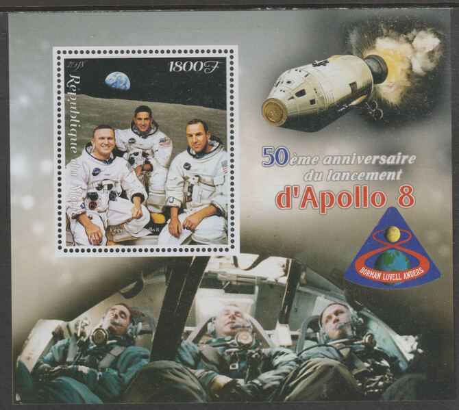 Mali 2018 Apollo 8 - 50th Anniversary perf m/sheet containing one value unmounted mint, stamps on , stamps on  stamps on apollo, stamps on  stamps on  space