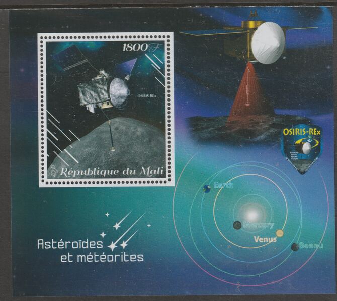 Mali 2018 Asteroids and Meteorites perf m/sheet containing one value unmounted mint, stamps on , stamps on  stamps on space